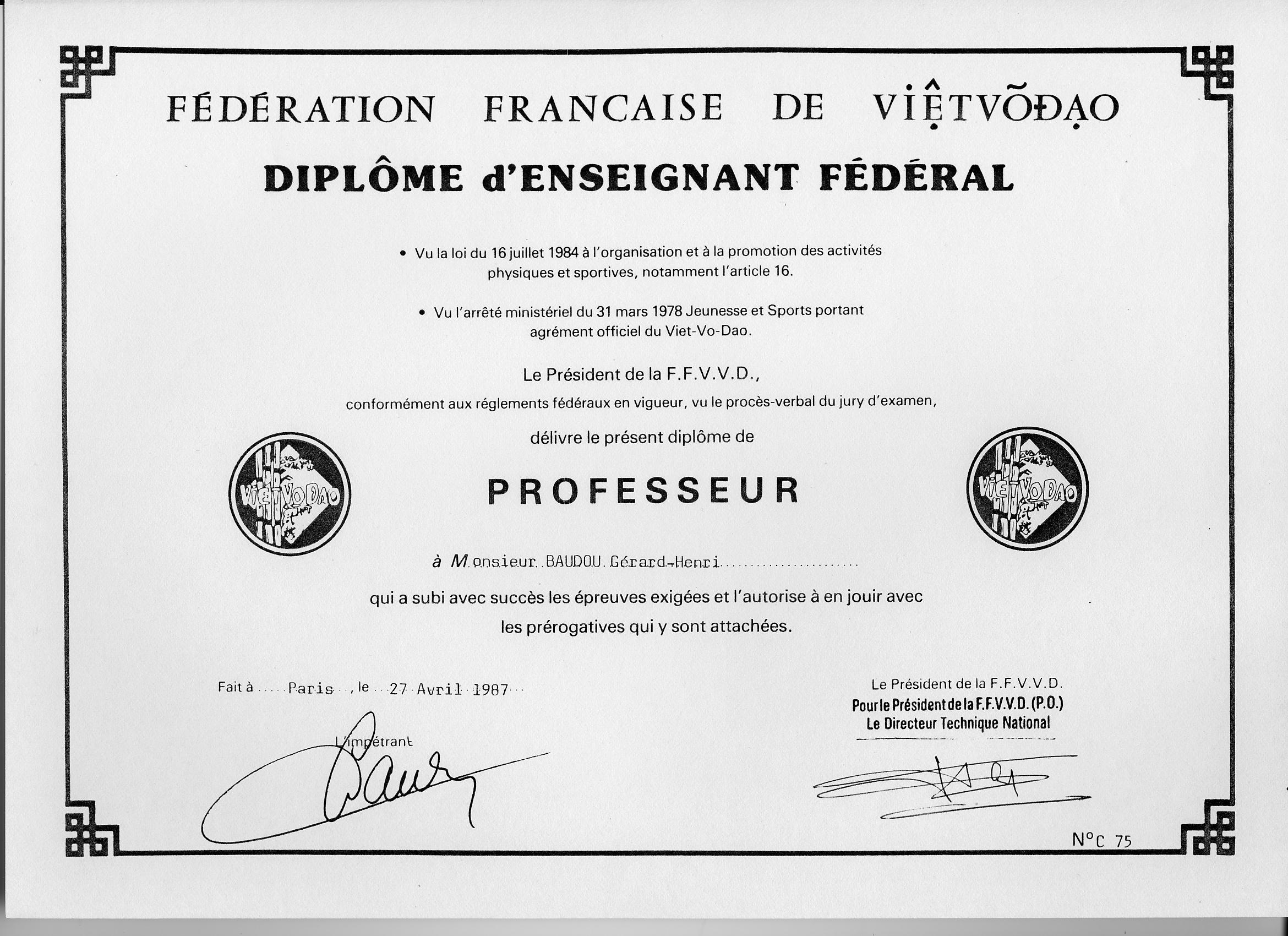 Diplome Enseignement F�d�ral